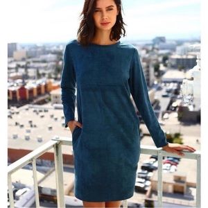 Joh Peacock Blue Aurora Faux Suede Dress with Pockets, Size Small